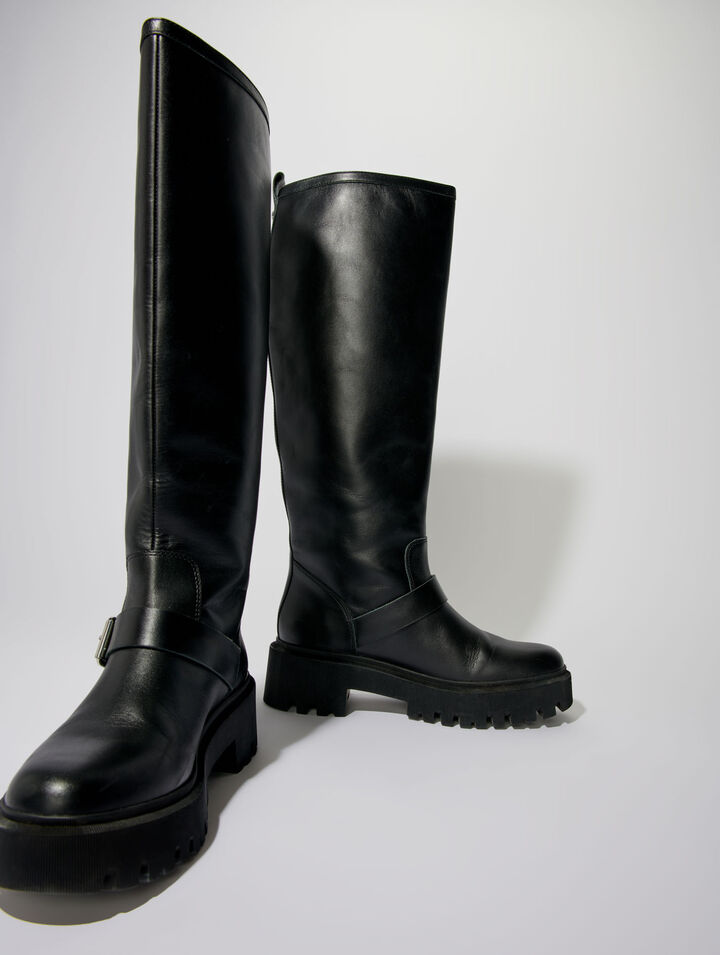 Biker-Stiefel aus Glattleder