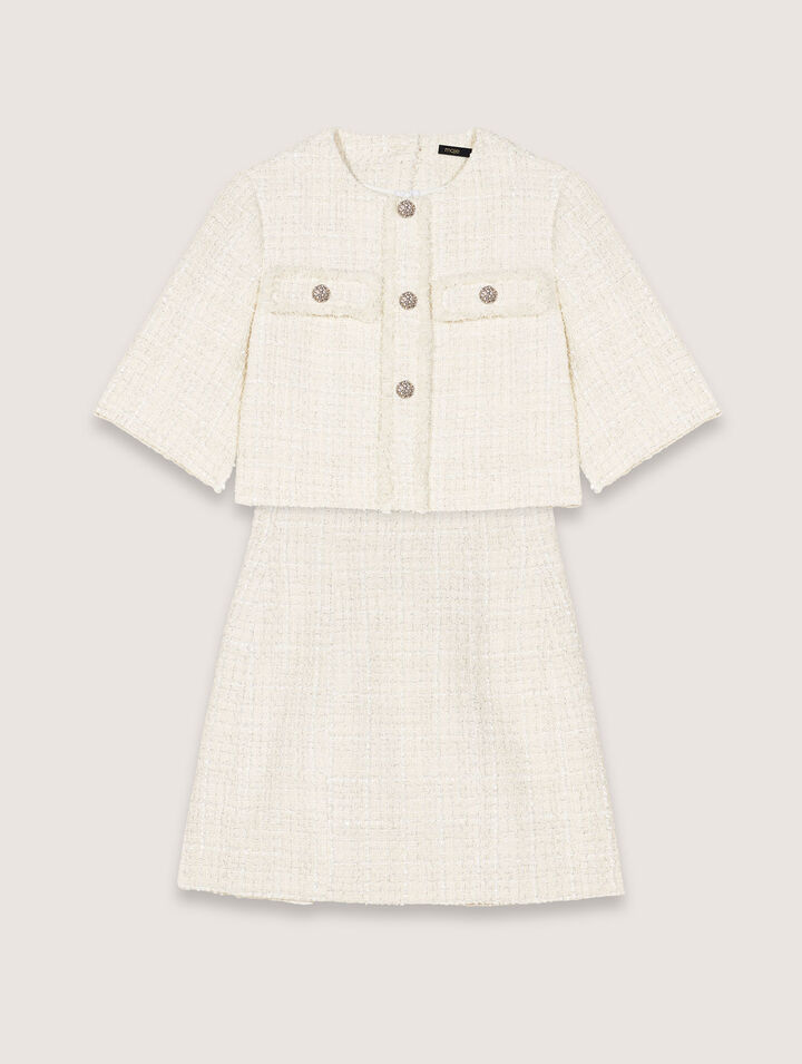 Kurzes 2-in-1-Kleid aus Tweed