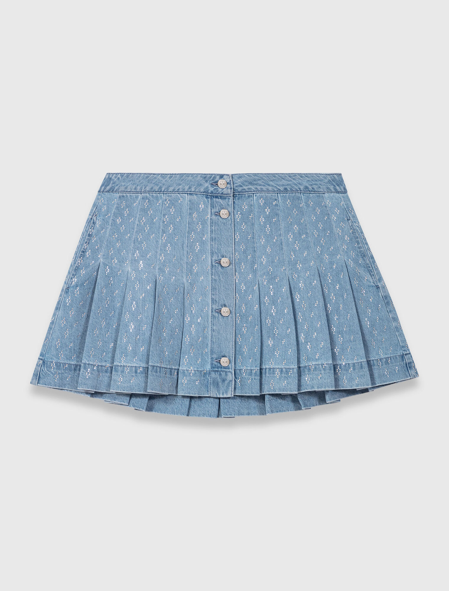 Plissee-Jeansrock mit Strass