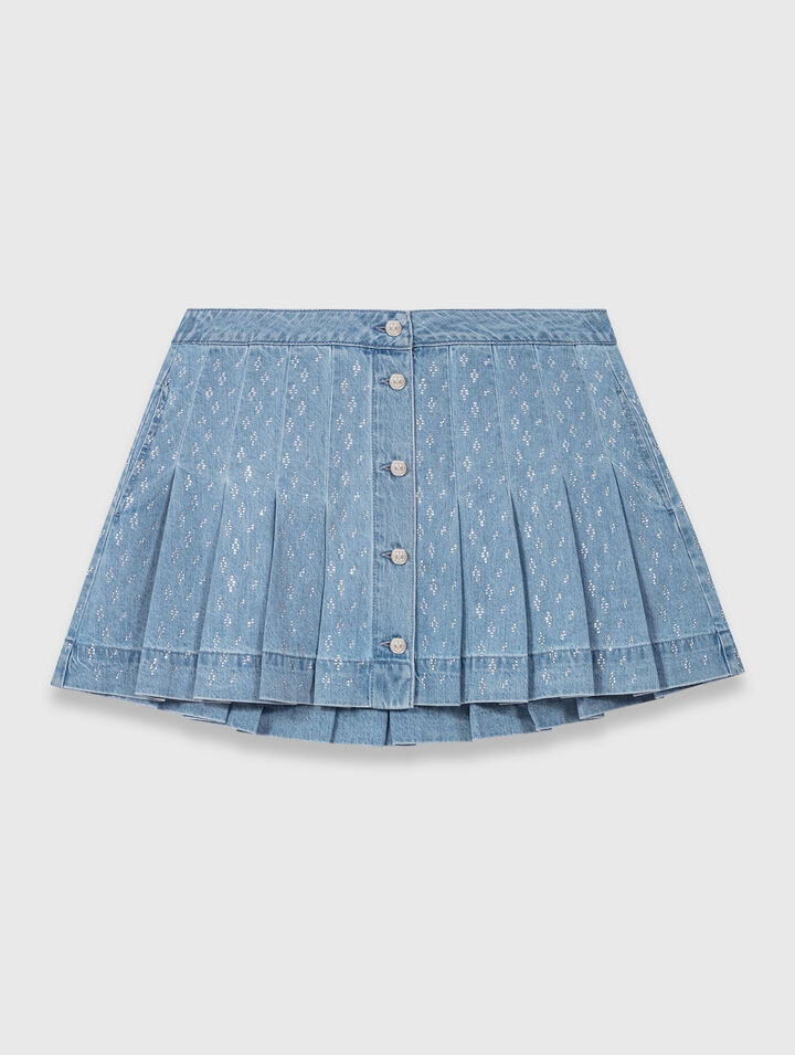 Plissee-Jeansrock mit Strass