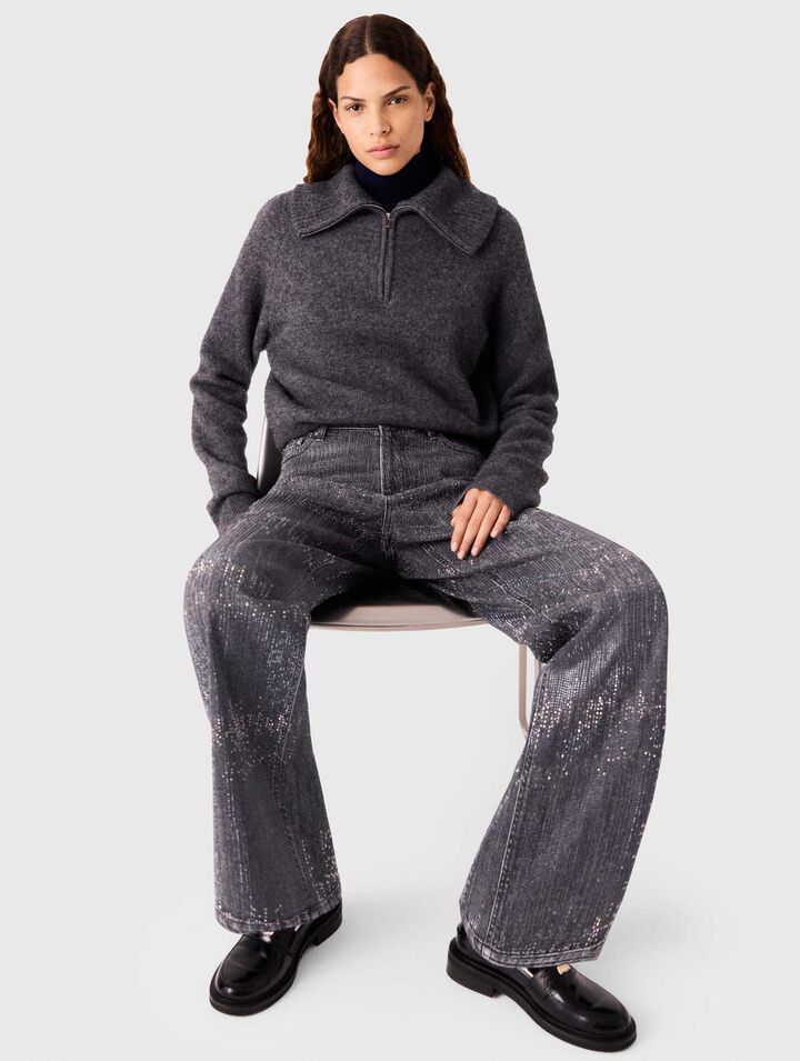 Weite Jeans mit Strass