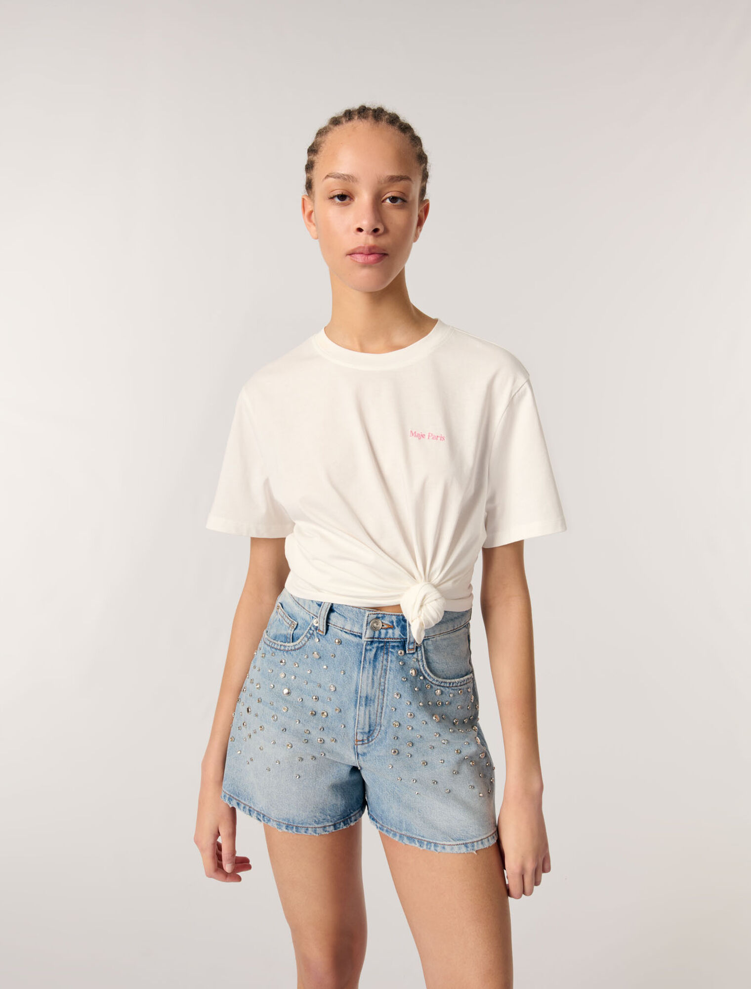 Denim-Shorts mit Nieten