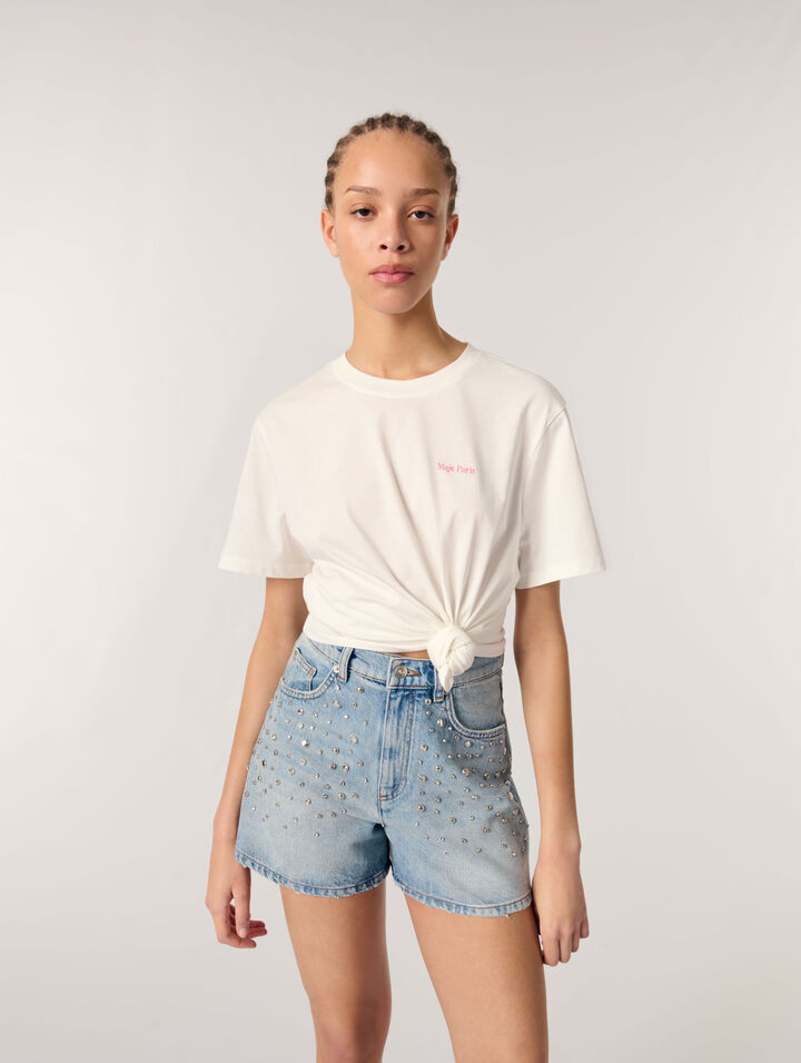 Denim-Shorts mit Nieten