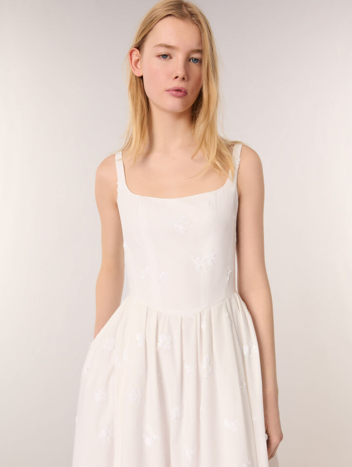Besticktes Midi-Baumwollkleid