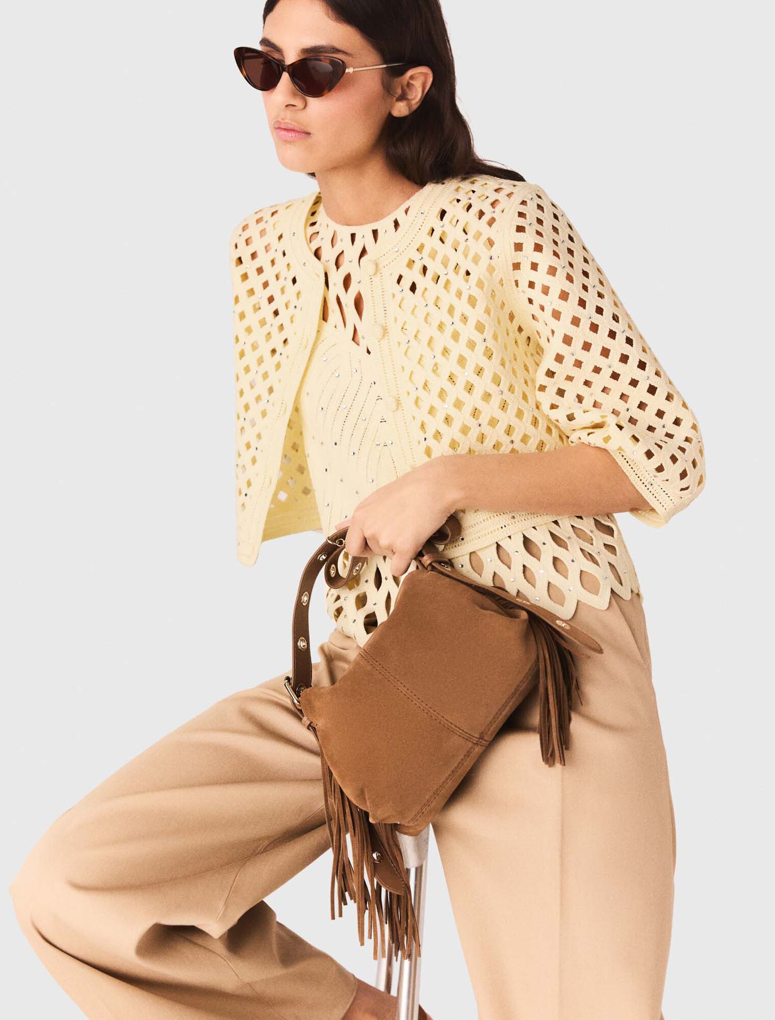 H&auml;kelcardigan mit Strass