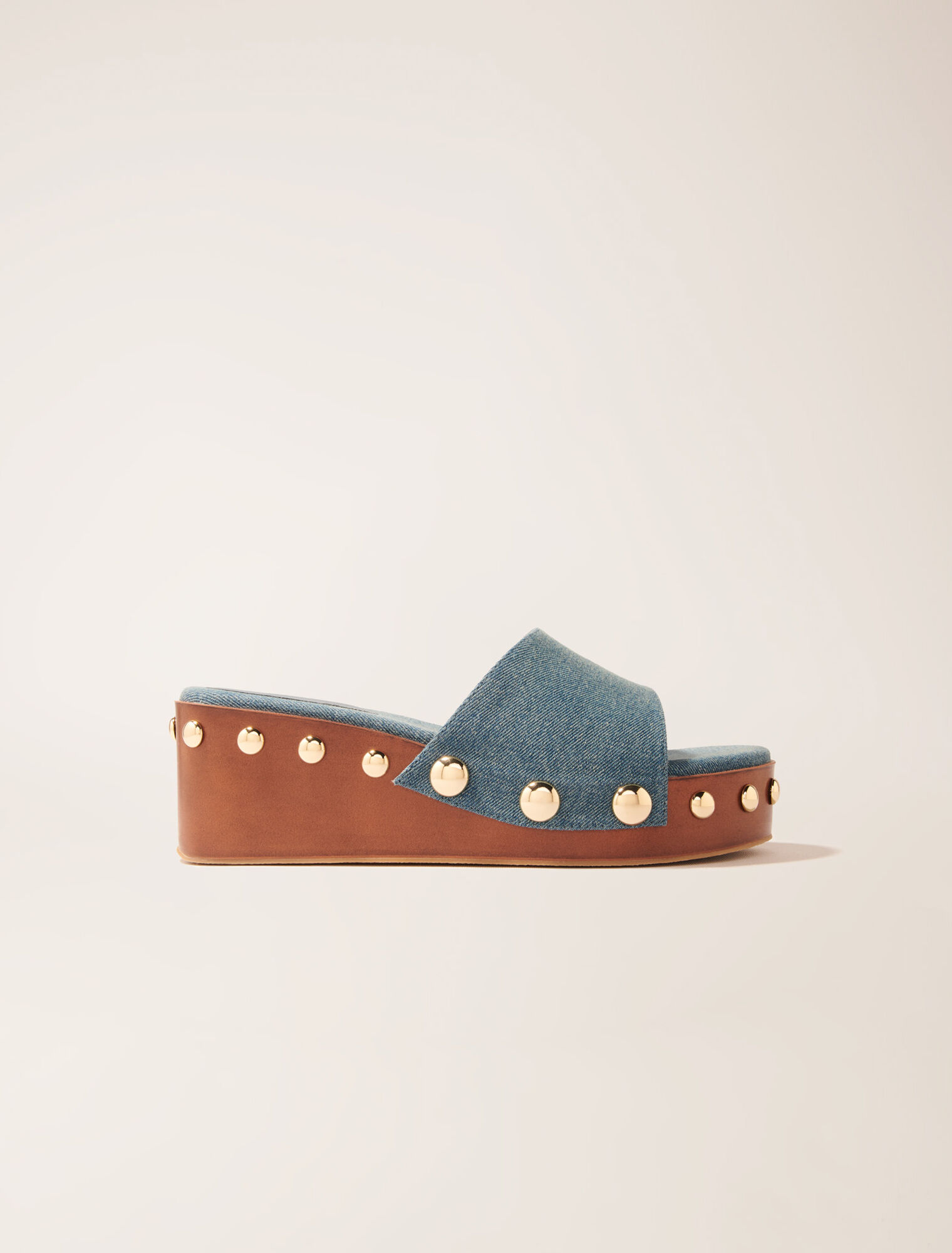 Plateau-Pantoletten aus Denim mit Studs
