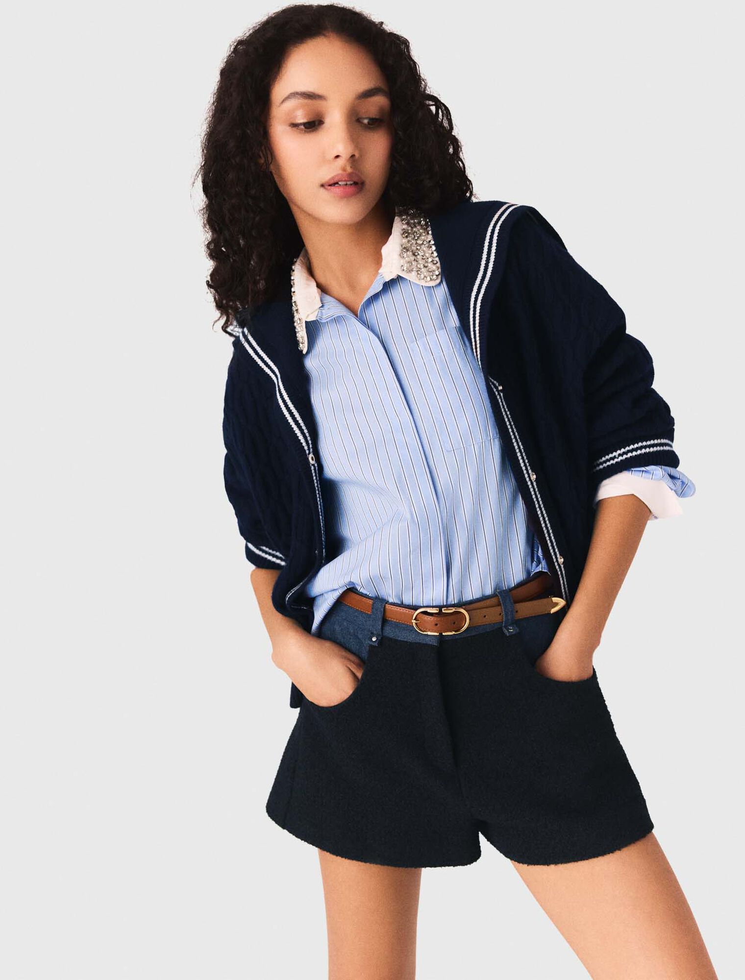 Tweed-Shorts mit Denim-Details