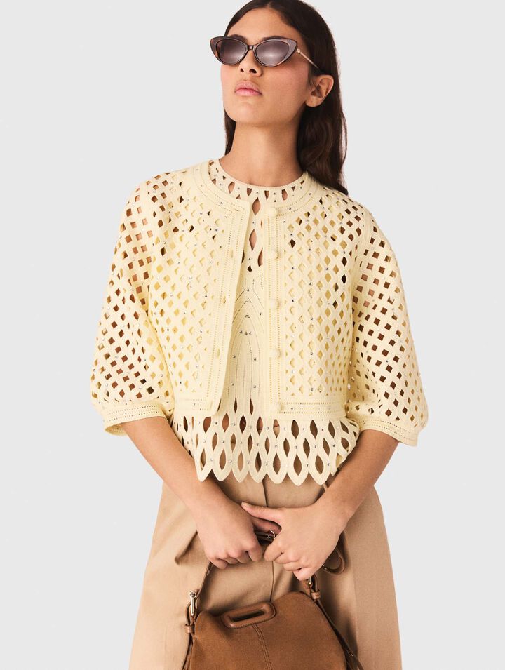 H&auml;kelcardigan mit Strass