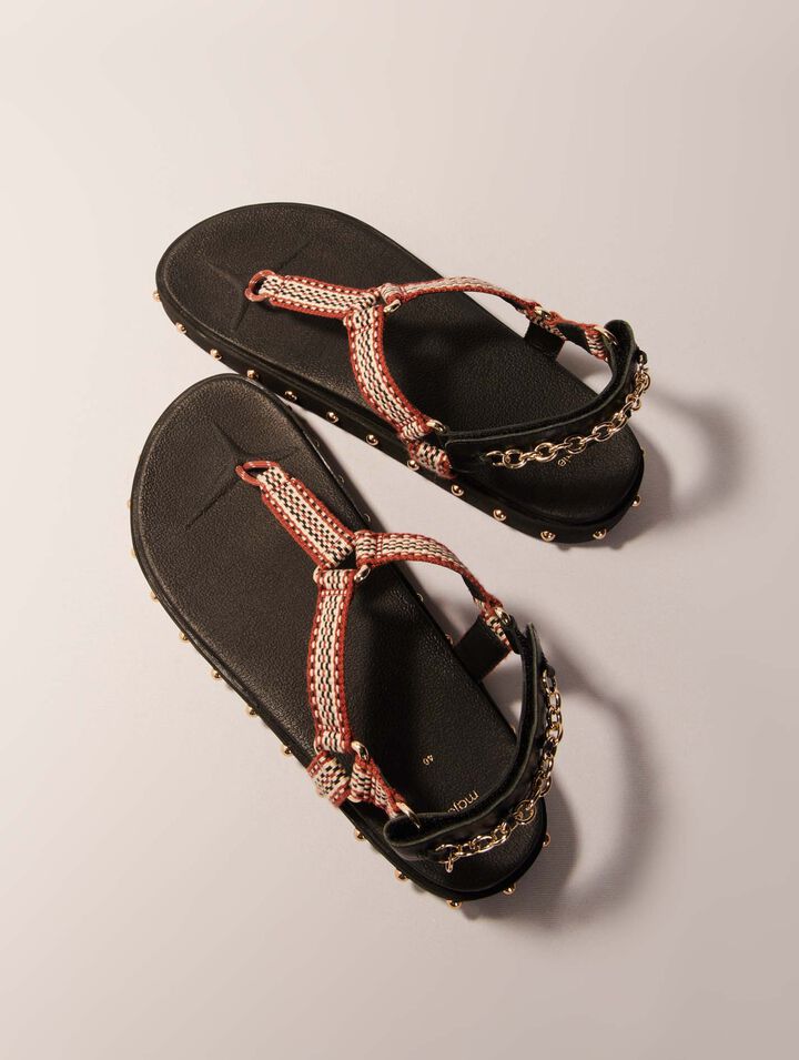 Flache Sandalen aus Kordel und Leder
