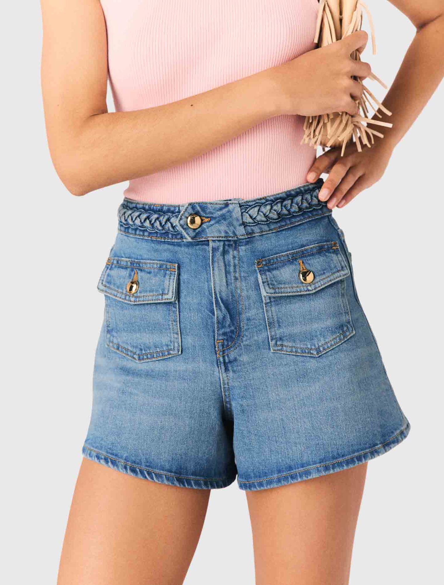 Geflochtene Denimshorts