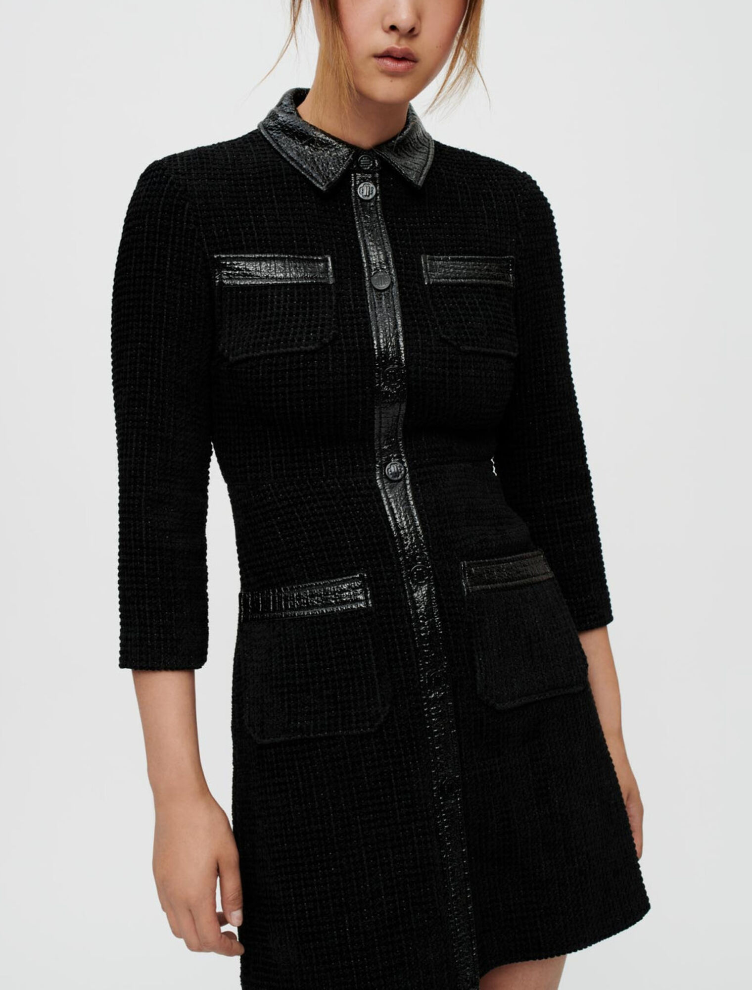 Kleid aus Samt-Tweed und Vinyl