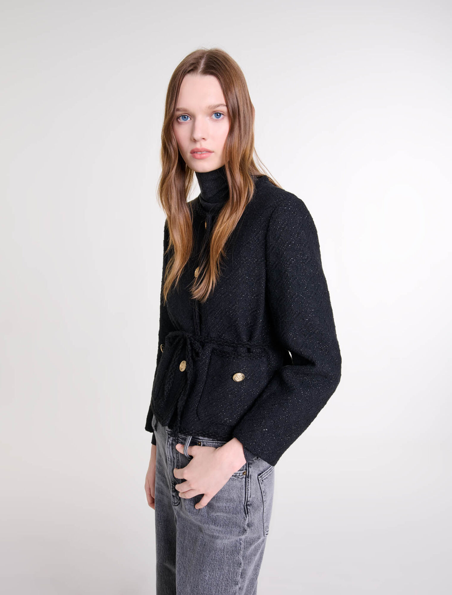 Gerade Jacke aus glänzendem Tweed
