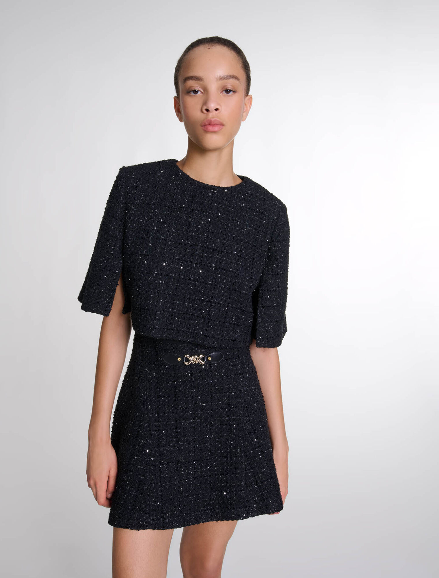 Kurzes 2-in-1 Kleid aus Tweed