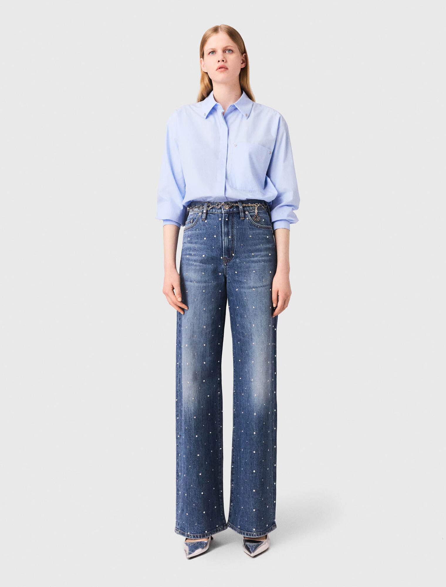 Weite Denim-Jeans mit Nieten