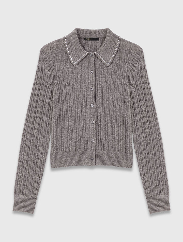 Cardigan mit Strass-Kragen