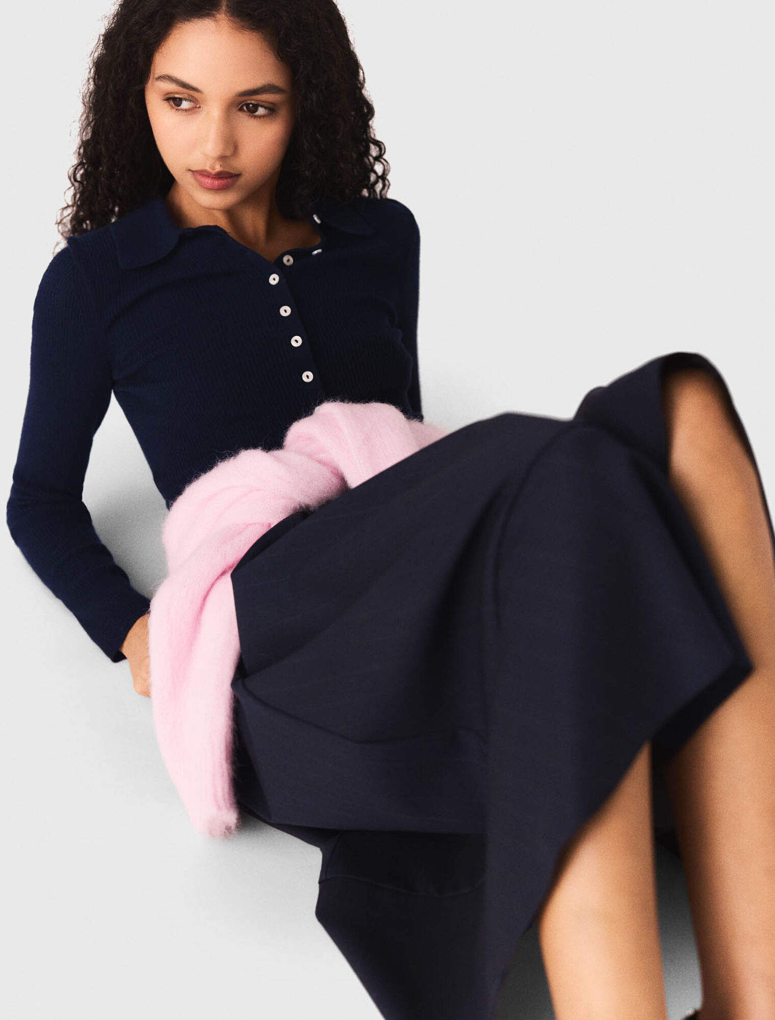 Rippstrickpullover mit Polokragen