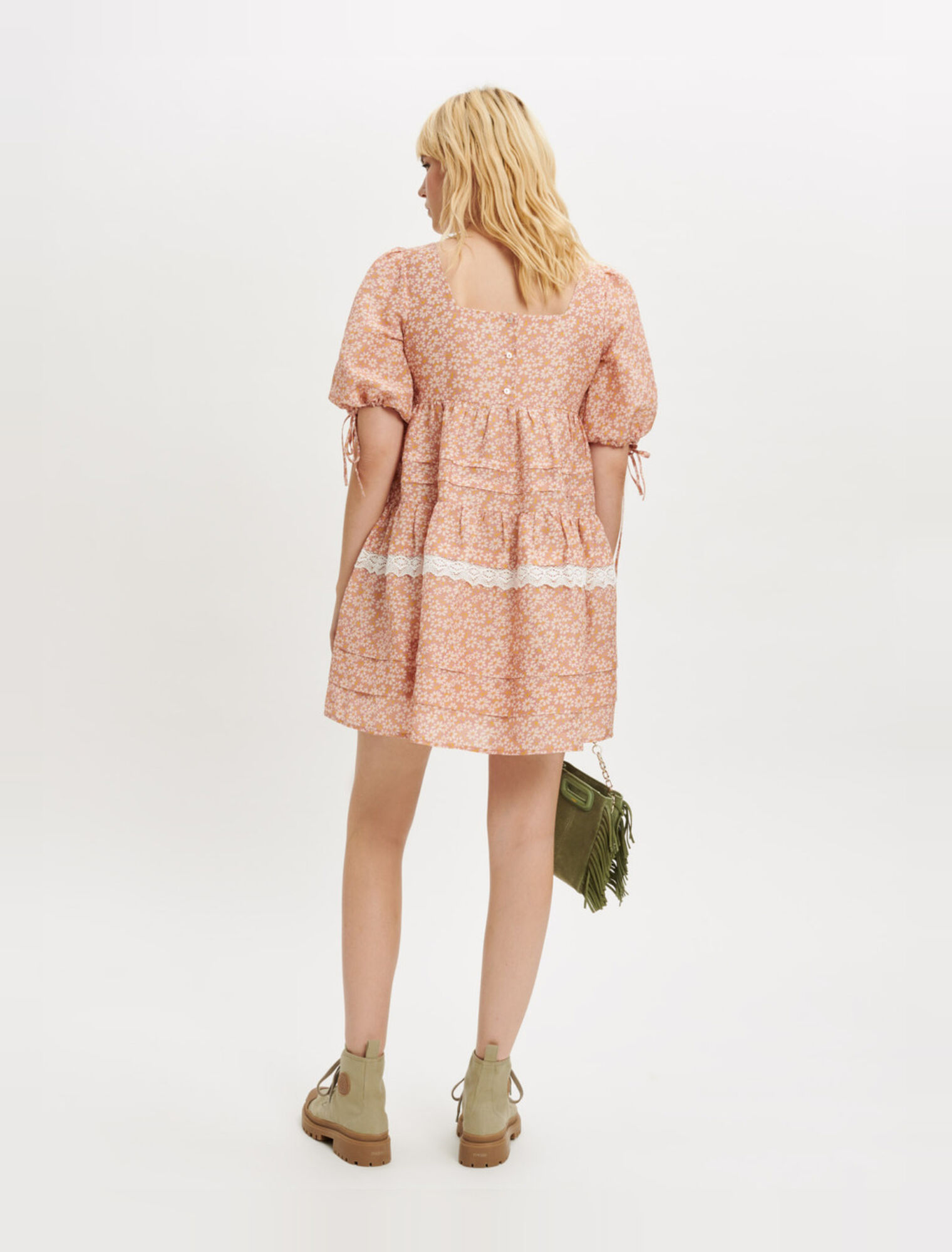 Bedrucktes Kleid mit Spitzengalons