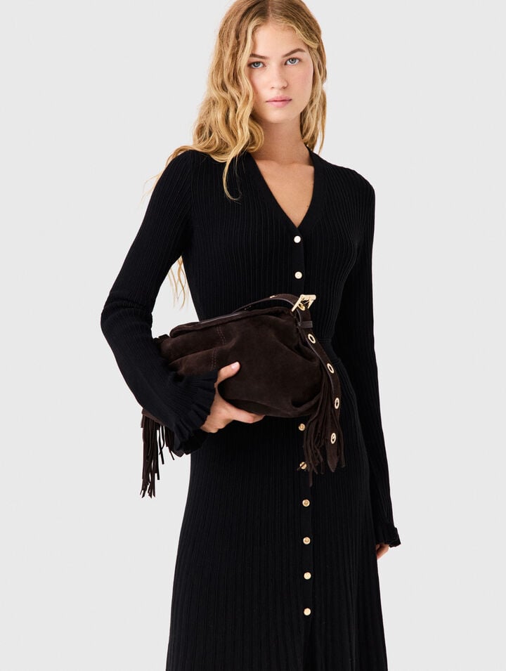 Langes Strickkleid mit Volants