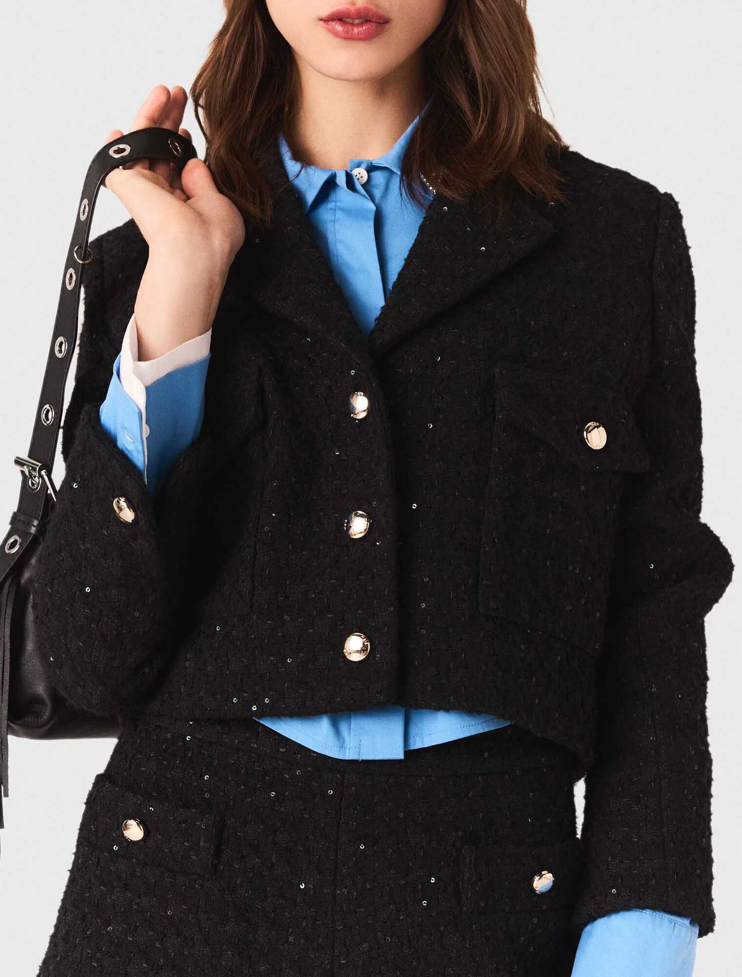Kurze Tweed-Jacke mit Strass
