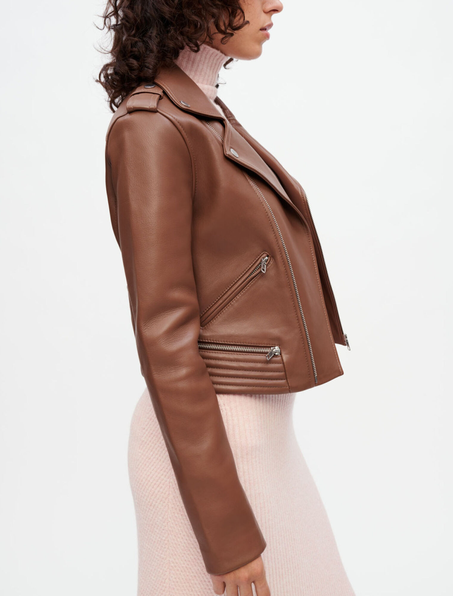 Bikerjacke aus camelfarbenem Leder