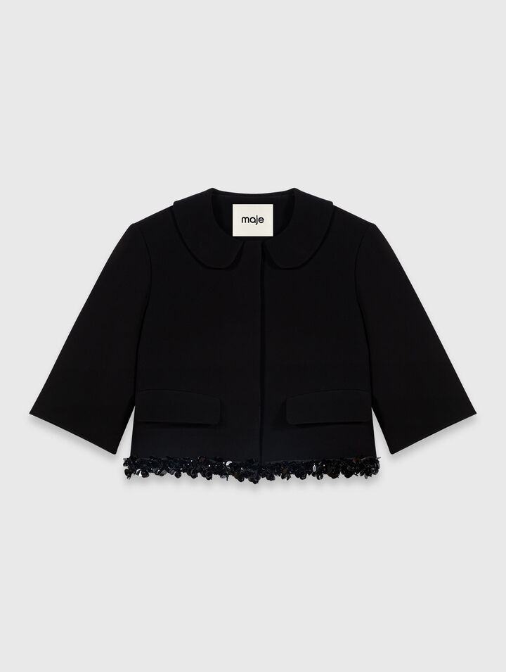 Kurze Cr&ecirc;pe-Jacke mit Perlen
