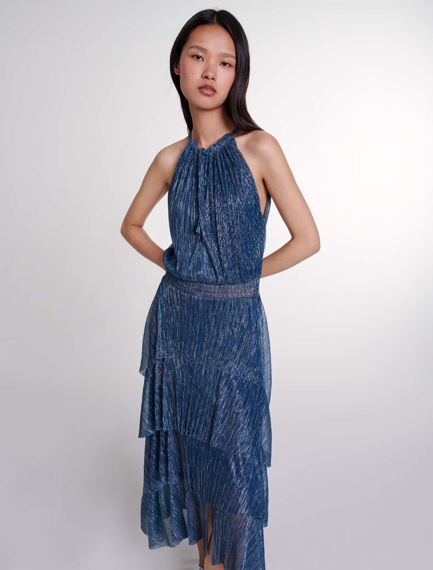 Langes Lamee-Kleid mit Volants