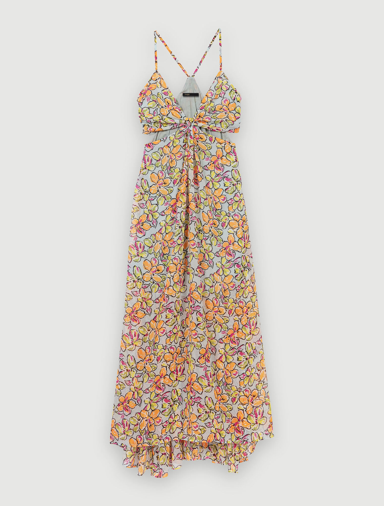 Langes geblümtes Kleid mit Ausschnitten