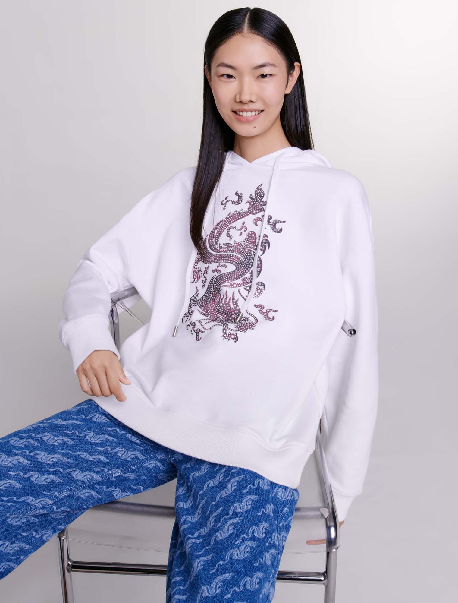 Oversize-Sweatshirt mit Strass