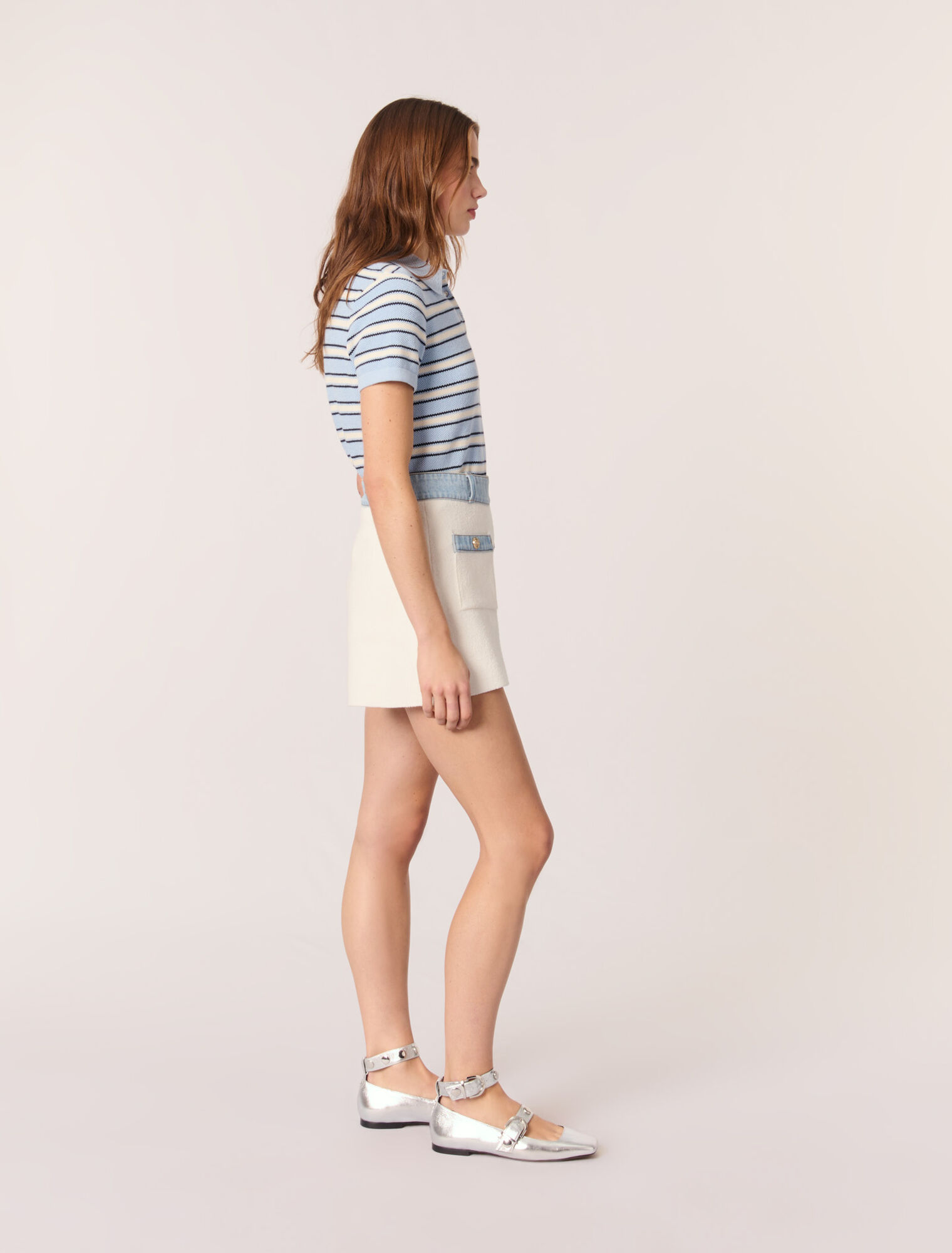 Shorts aus Strick mit Denimborten