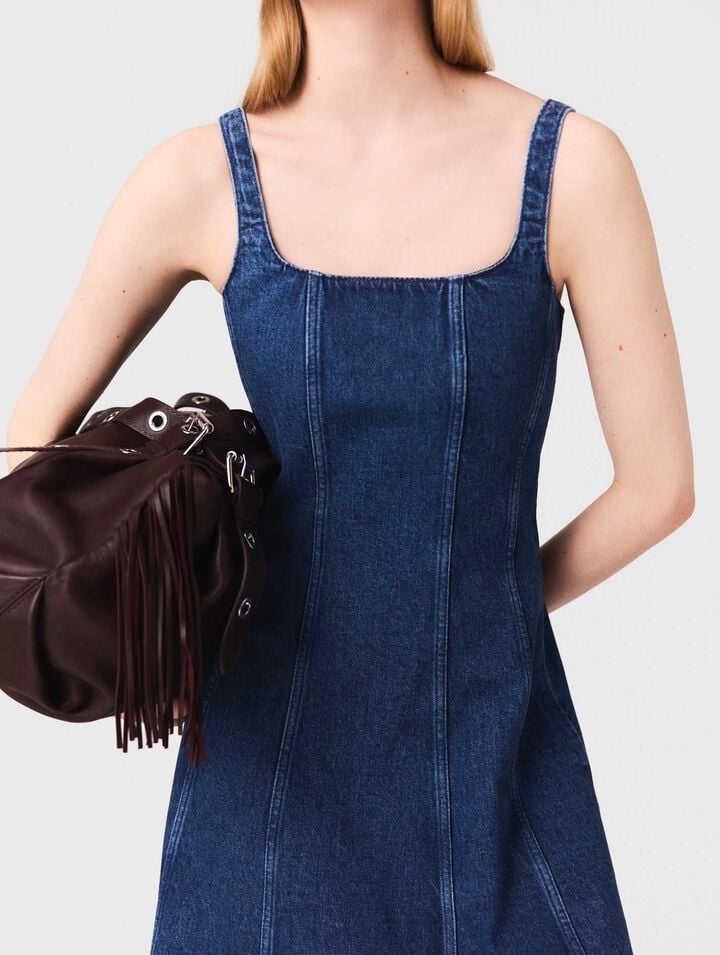 Langes Babydoll-Kleid aus Denim