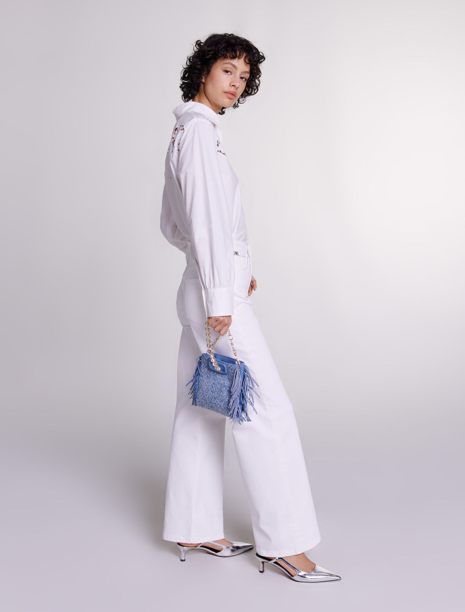 Tasche M mini aus Denim und Strass