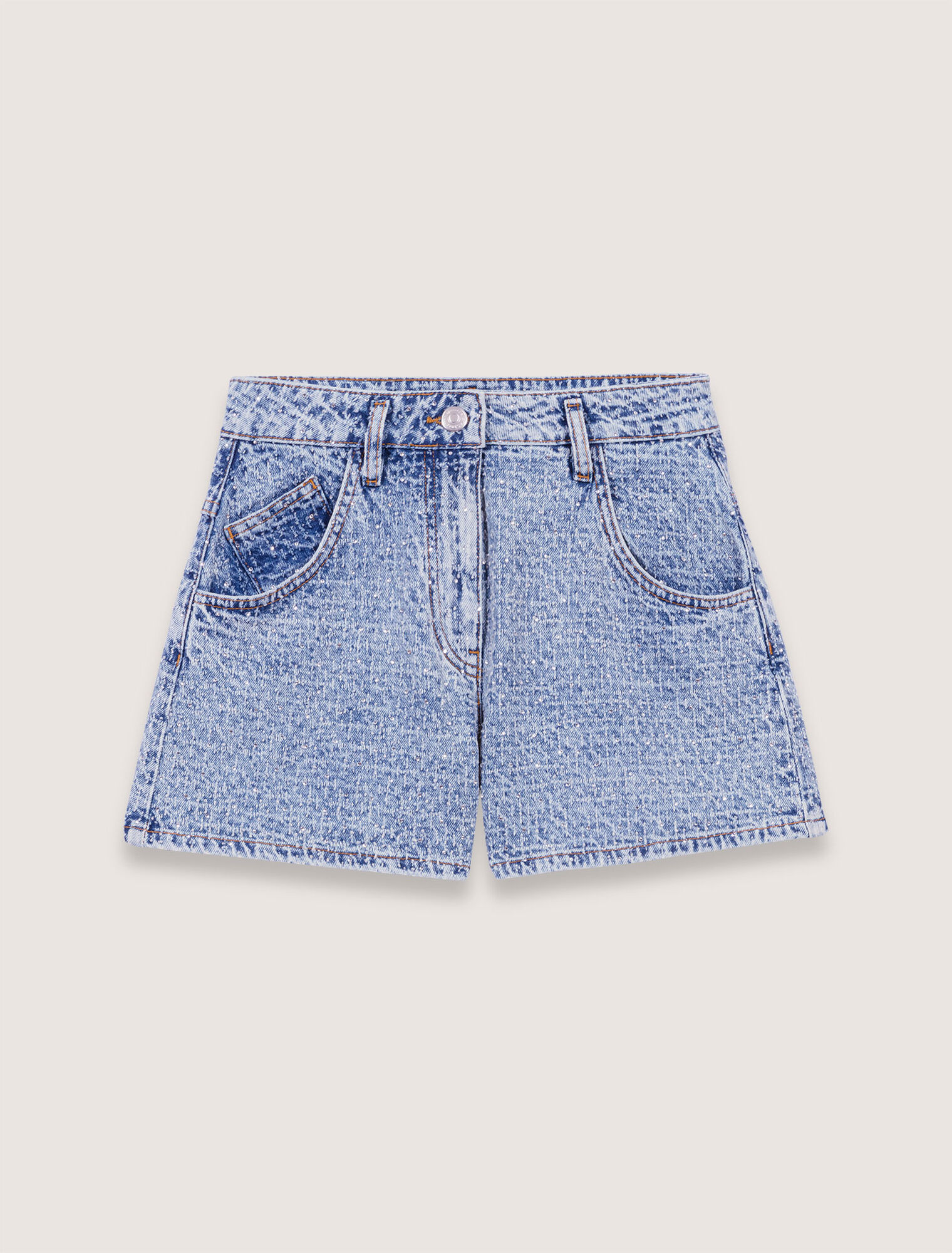 Jeansshorts mit Jacquard & Strass