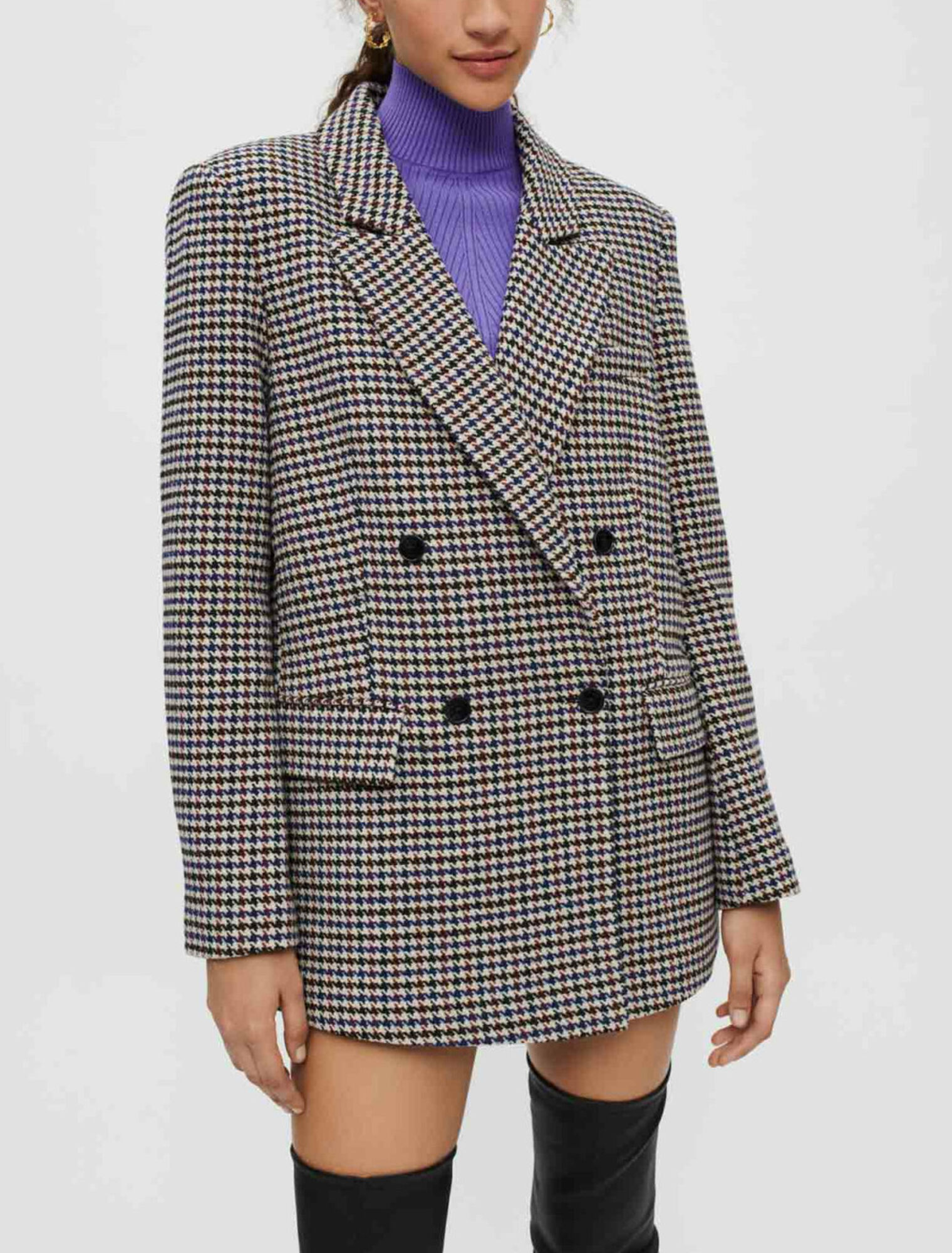 Weite, dicke Jacke mit Hahnentrittmuster