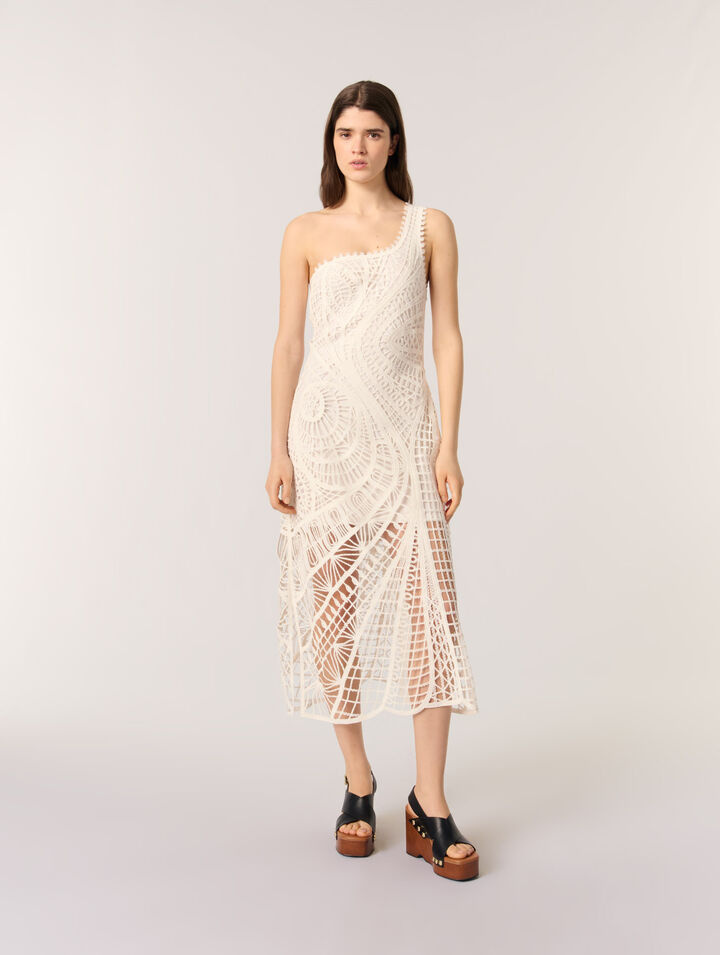 Asymmetrisches langes Häkelkleid