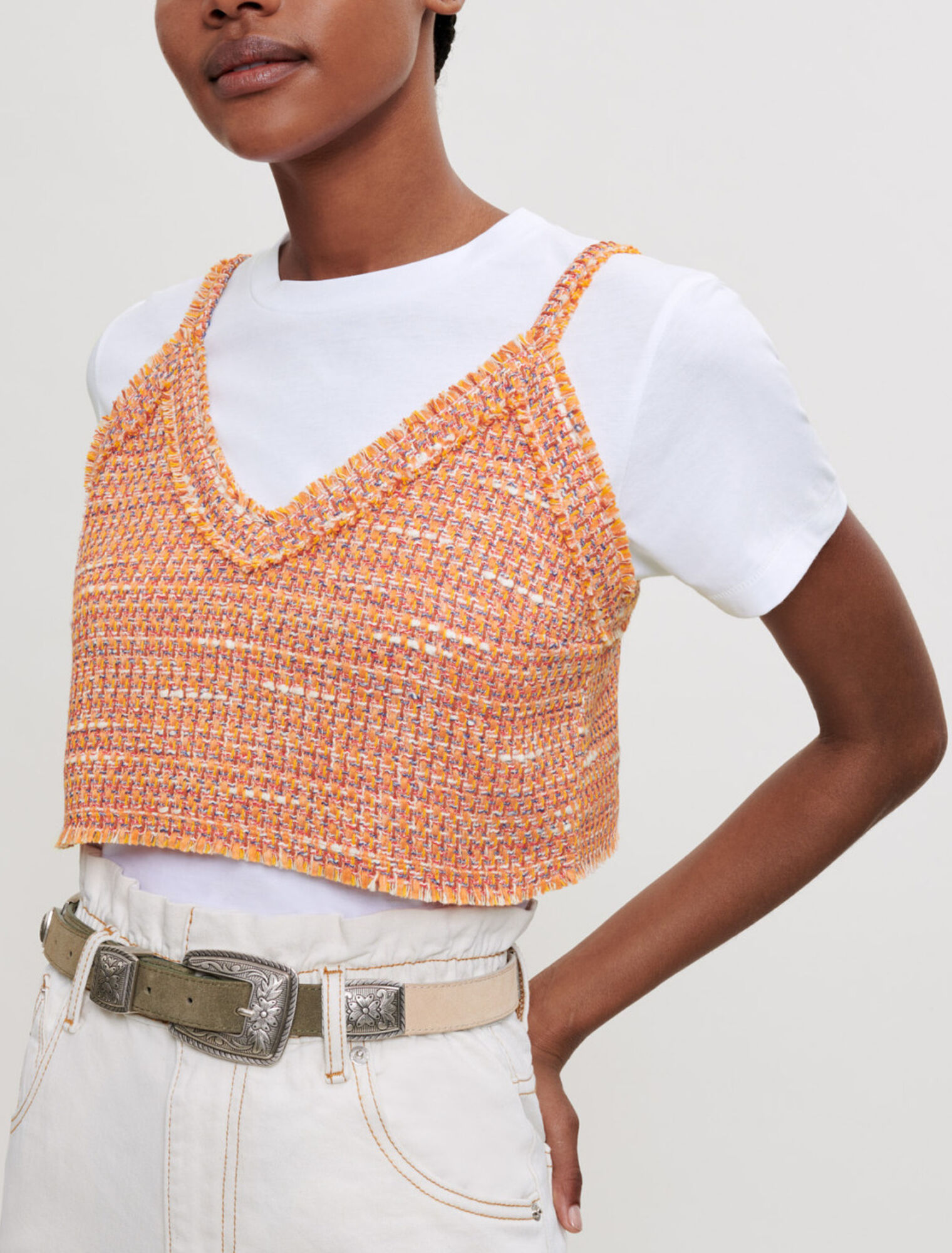 T-Shirt aus Jersey und Tweed