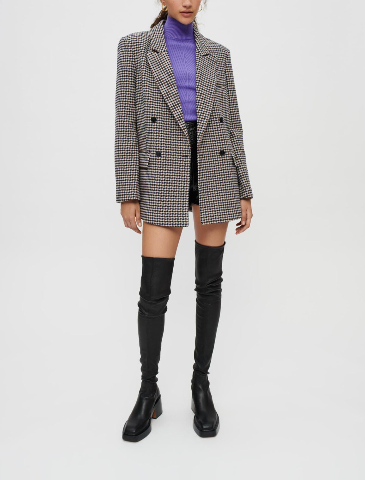Weite, dicke Jacke mit Hahnentrittmuster