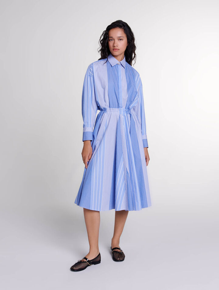 Langes gestreiftes Patchwork-Kleid 