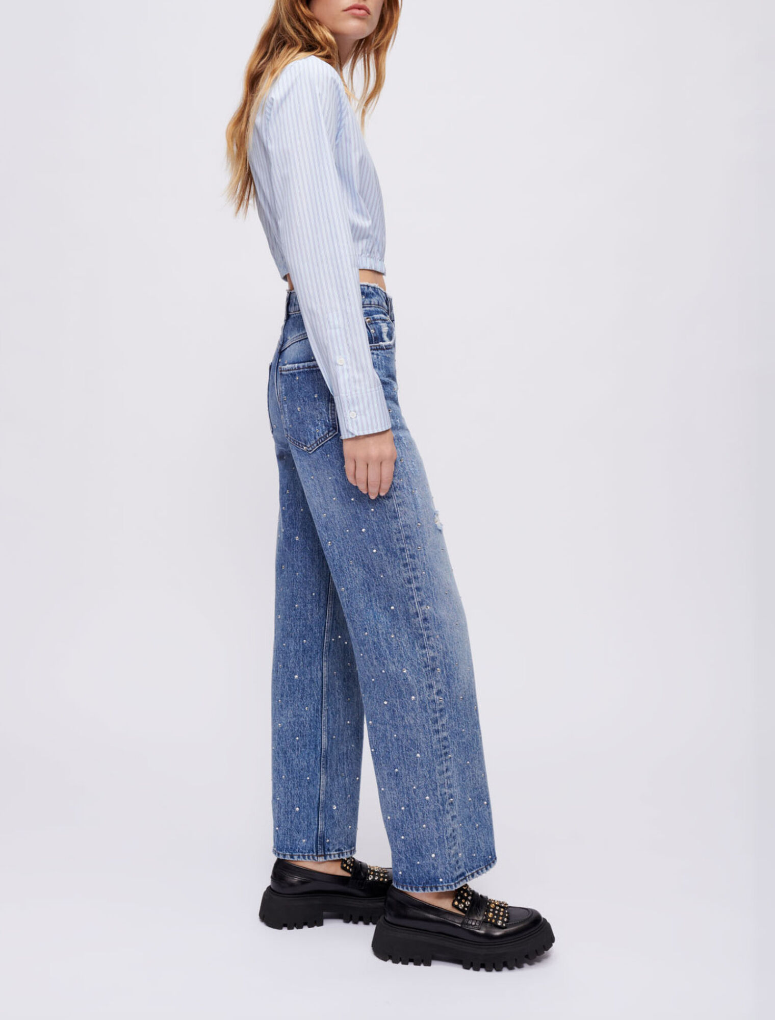 Strass-Jeans mit hoher Taille