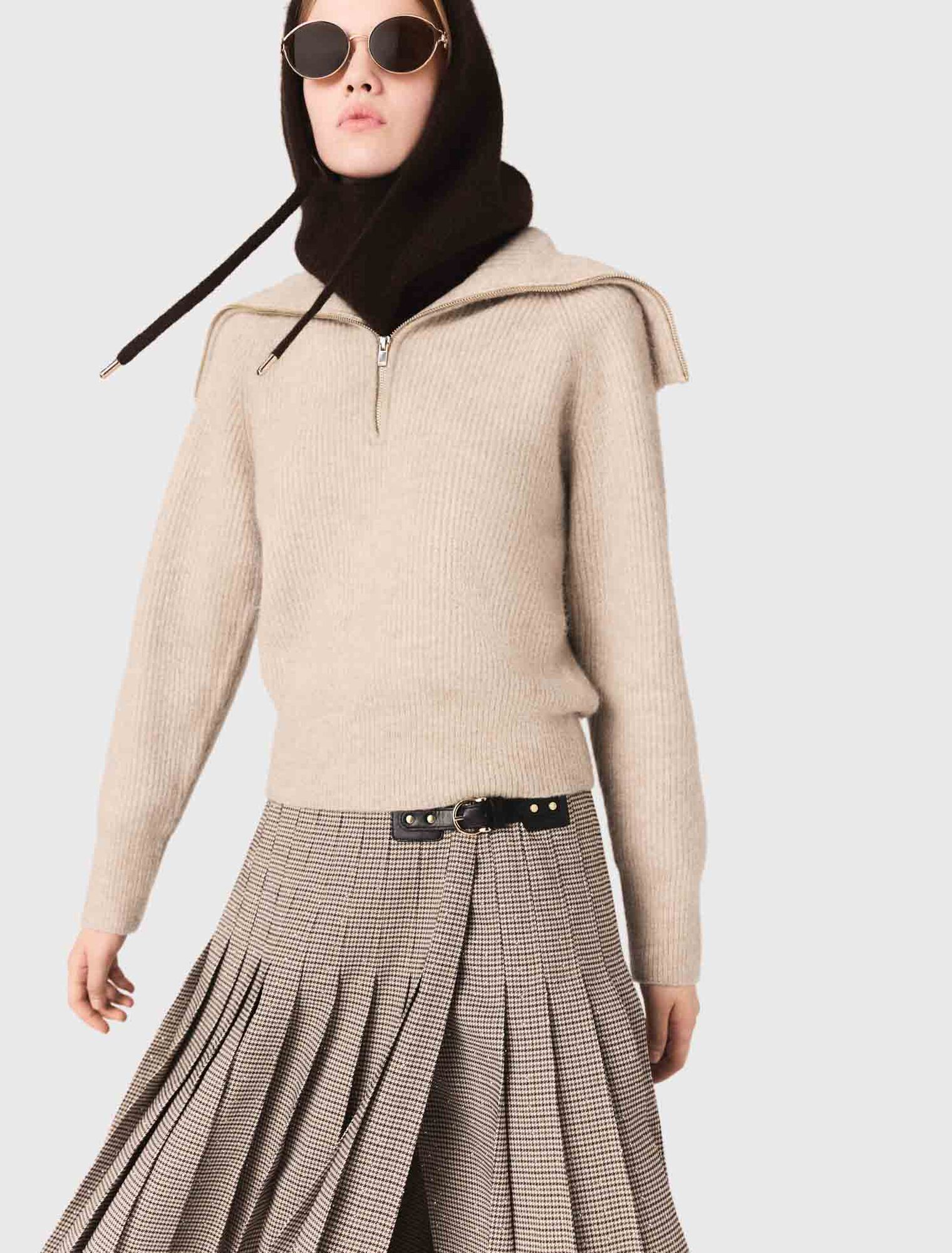 Strass-Pullover mit Reißverschlusskragen