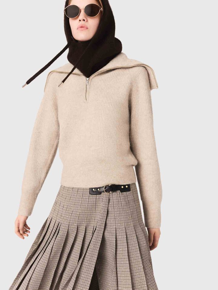 Strass-Pullover mit Reißverschlusskragen
