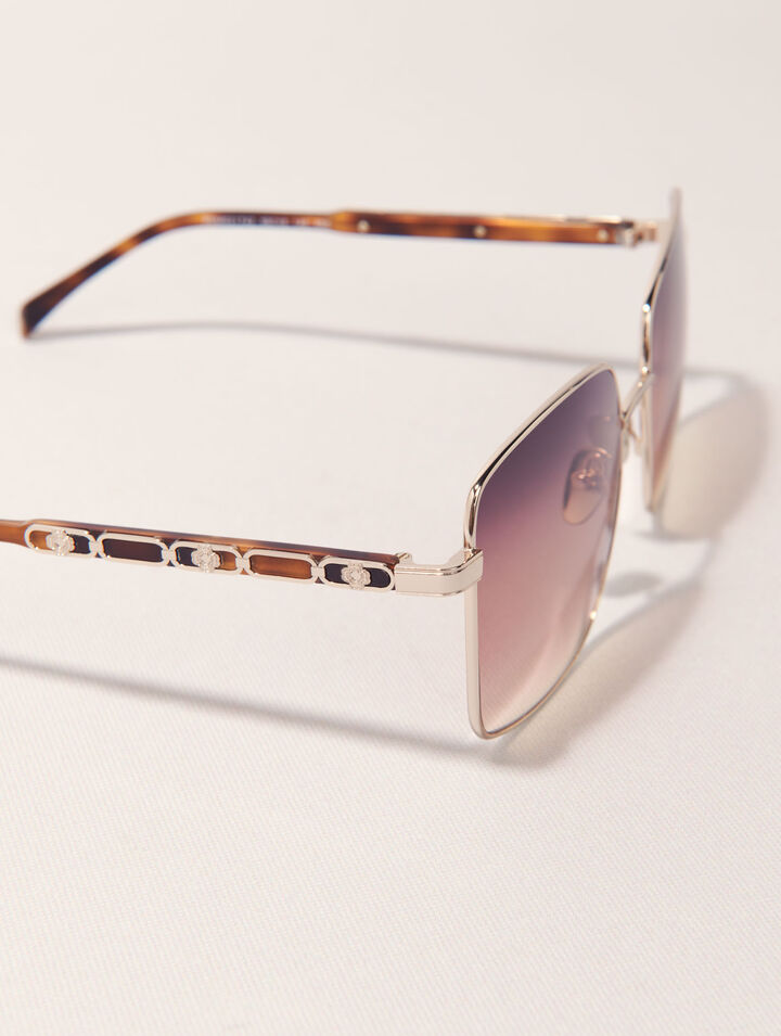 Eckige Sonnenbrille aus Materialmix