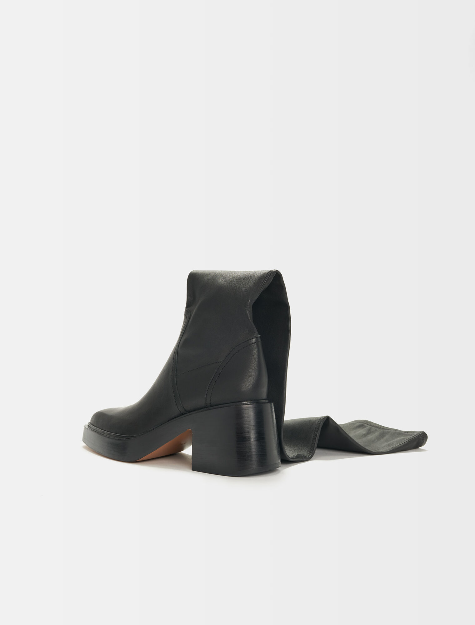 Overknee-Absatzstiefel, schwarzes Leder