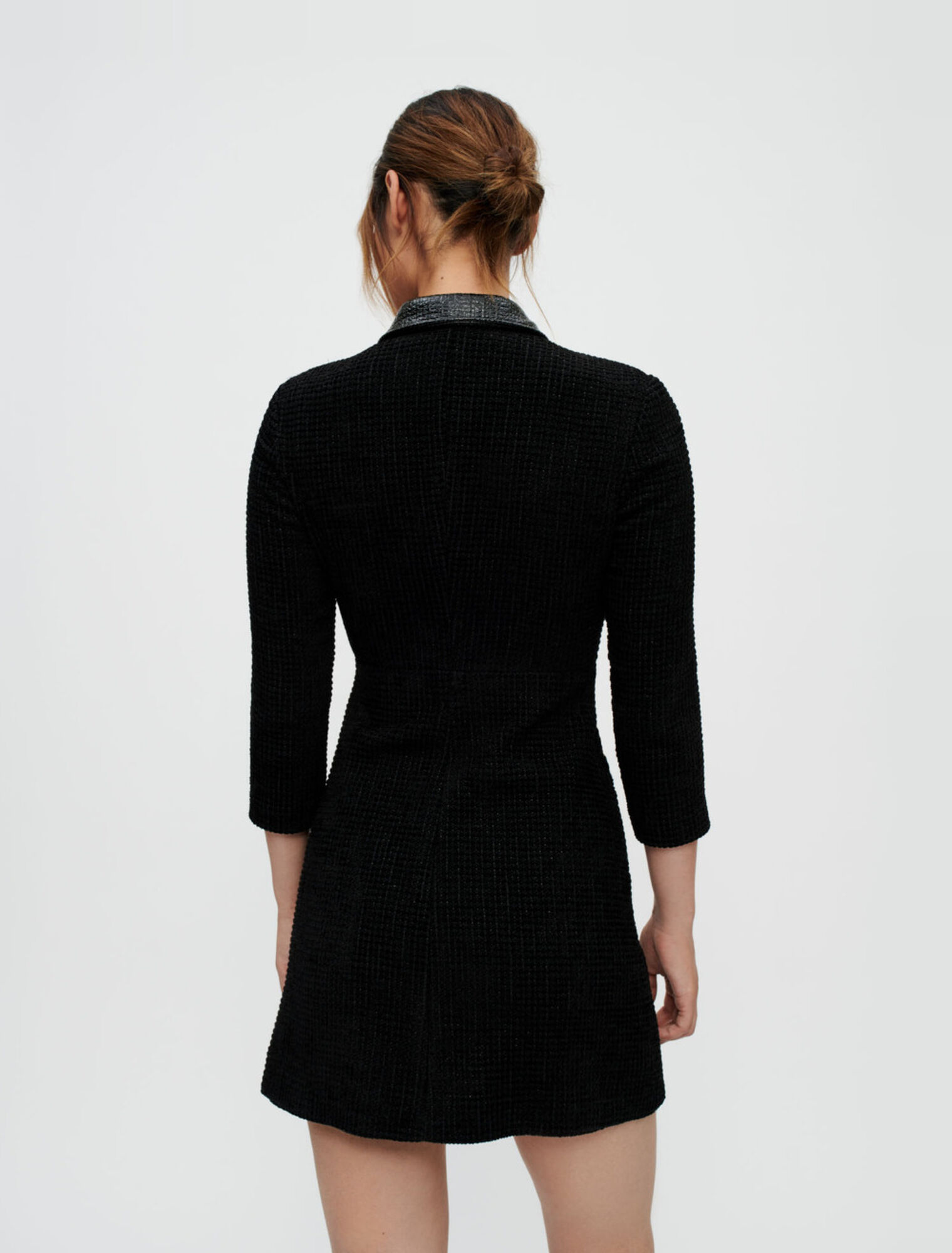 Kleid aus Samt-Tweed und Vinyl