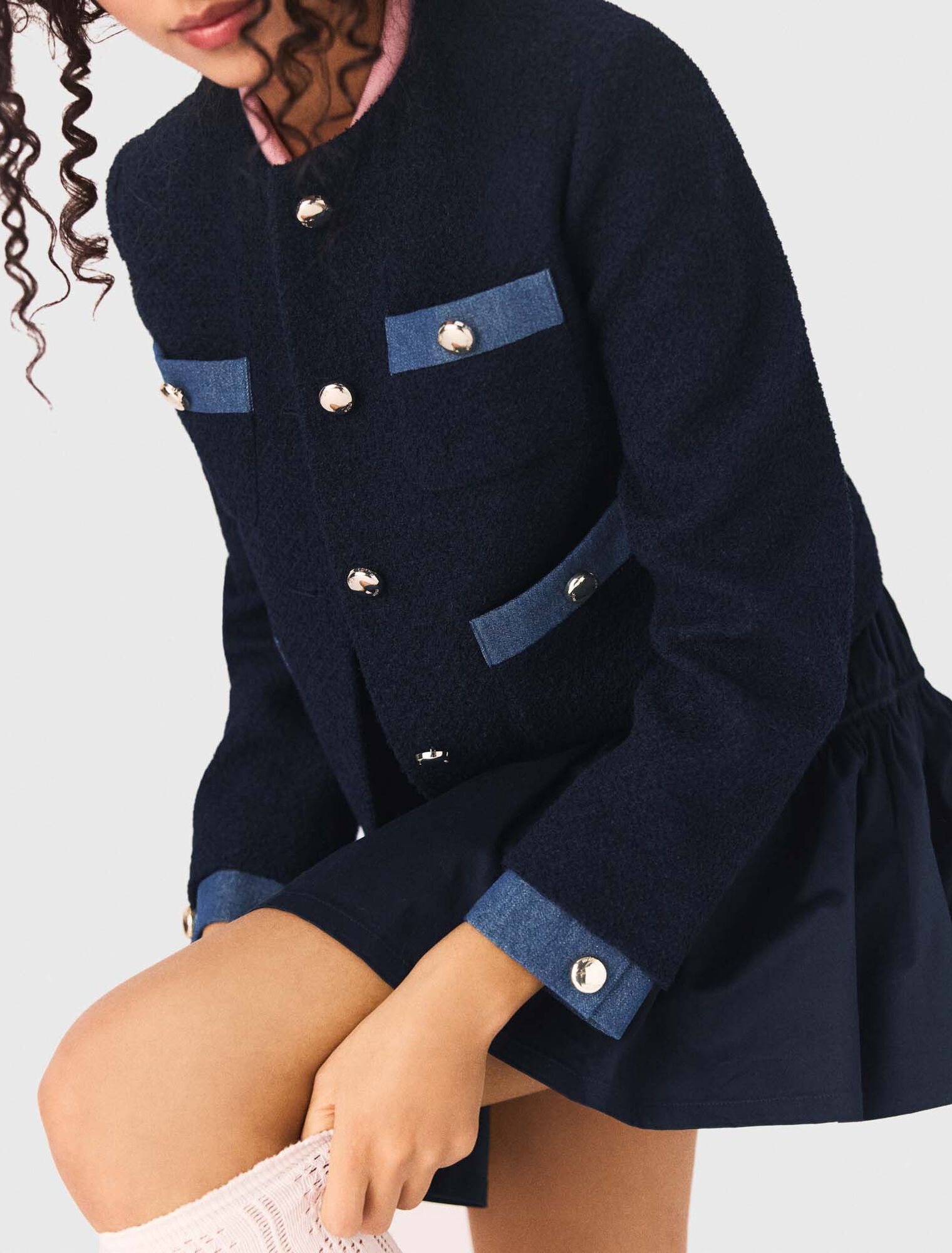 Tweedjacke mit Denim-Borten