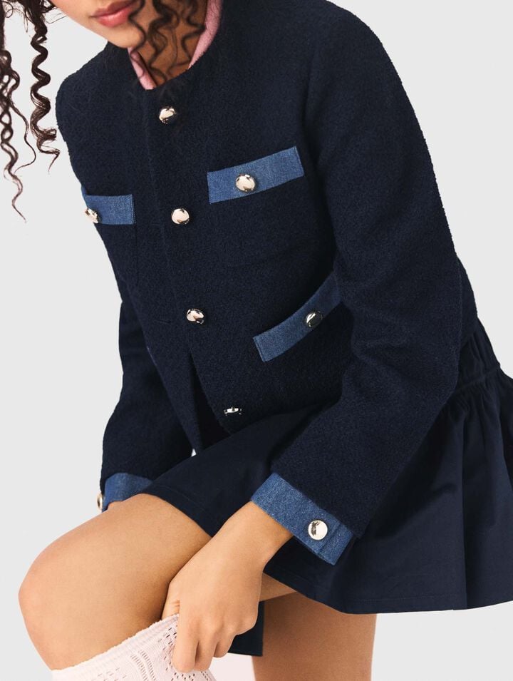 Tweedjacke mit Denim-Borten