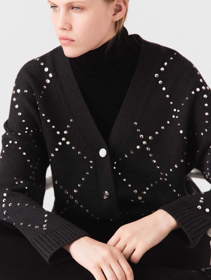 Karierter Cardigan mit Strass-Verzierung