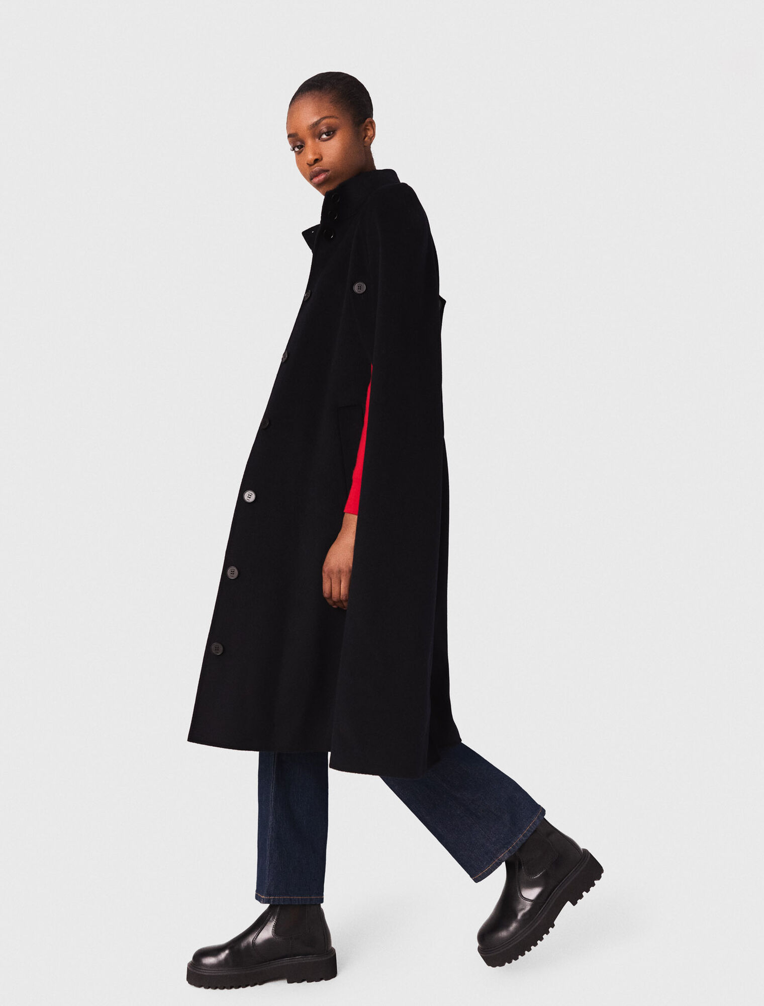 Langer Doubleface-Mantel mit Cape