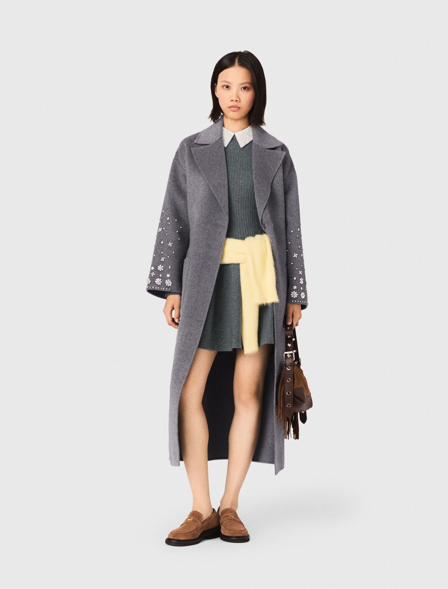 Langer Doubleface-Mantel mit Strass