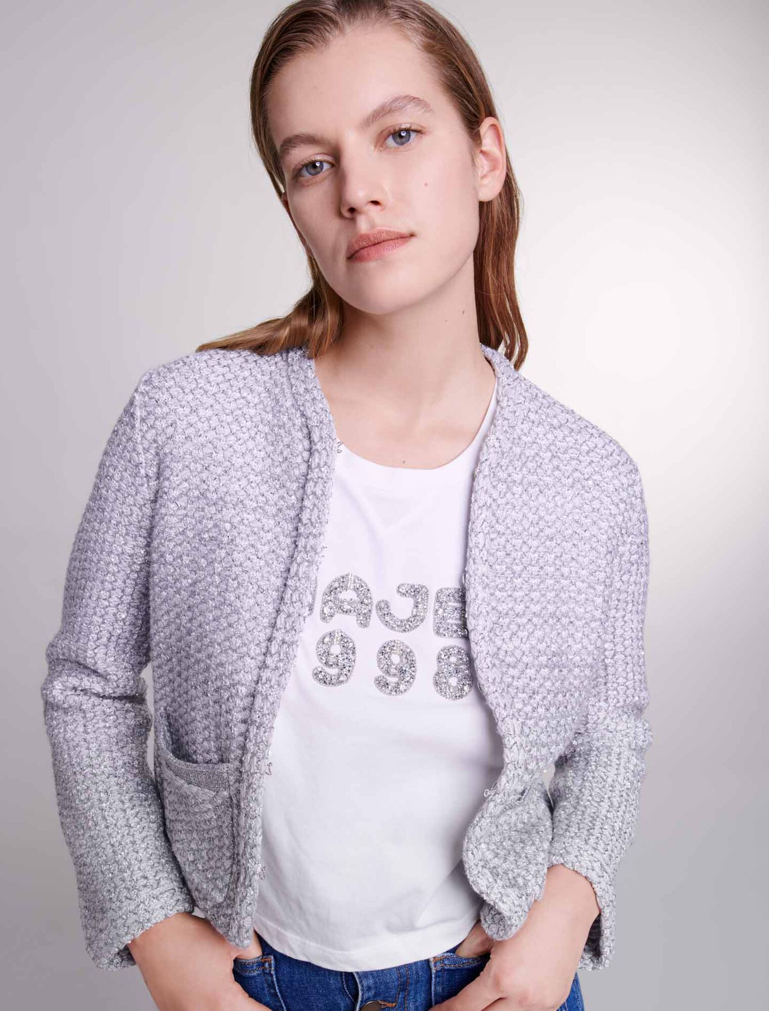 Strick-Cardigan in Tweed-Optik