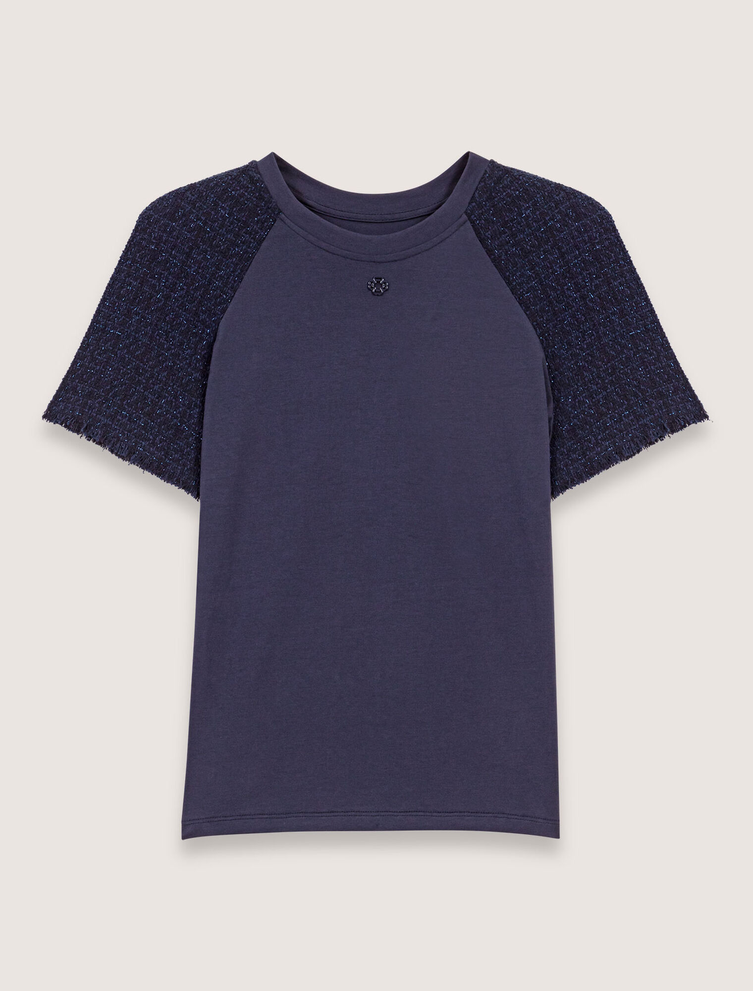 T-Shirt mit Tweed-Ärmeln